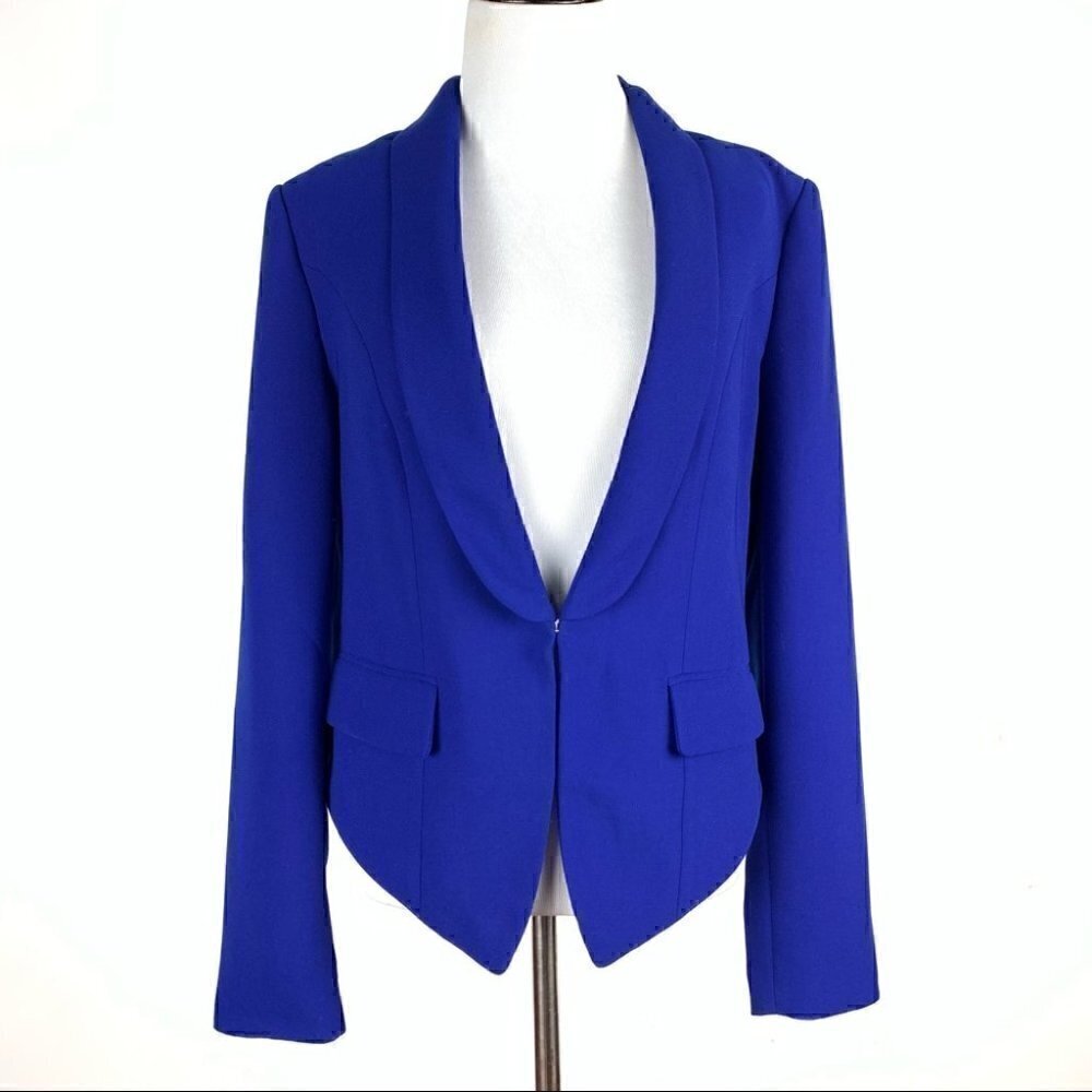 INC International concepts blazer size M blue shawl collar tuxedo career jacket
